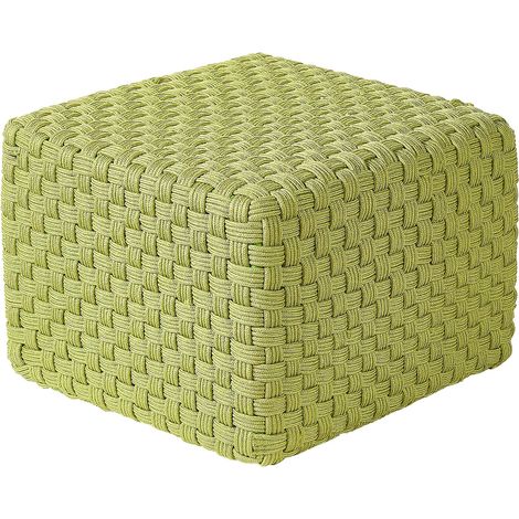 Pouf d'Extérieur Tissé à la Main Ottoman de Jardin 50 x 50 cm Matière Synthétique Vert Nalli (1/4)