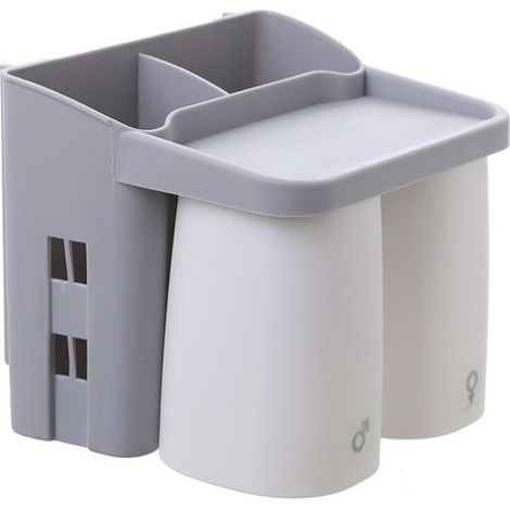 Inverted Magnetic Adsorption Wall-Mounted Toothbrush Holder Bathroom Cleaner Storage Rack (Gray) (1/5)