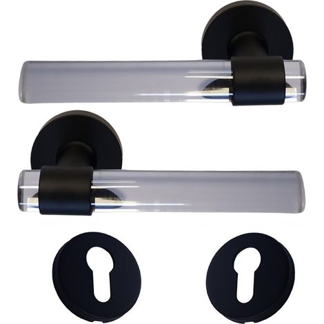 Maniglie per porte “JOY” INCOLORE Plexiglass cristallo nero Base in acciaio inox +1 Coppia di rose cilindriche (1/2)