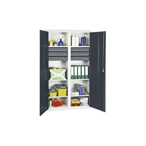Stumpf Armoire à outils et matériaux Série 3000 gris clair / gris anthracite + 6 tiroirs 100 mm + cloison centrale + 6 étagères extractibles - 3004271