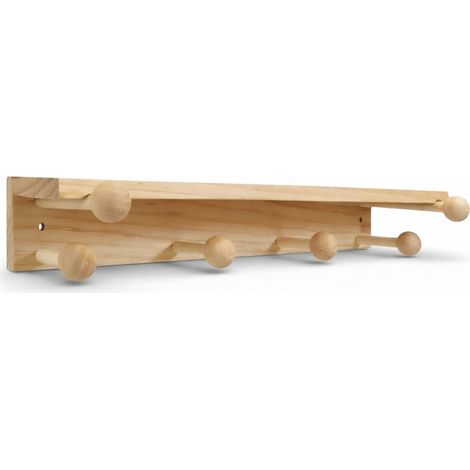 Étagère murale en bois naturel 40 cm avec 6 crochets – Porte-manteau mural économe en espace avec vis pour montage – 7,5 x 4 x 40 cm – 74212 (1/5)