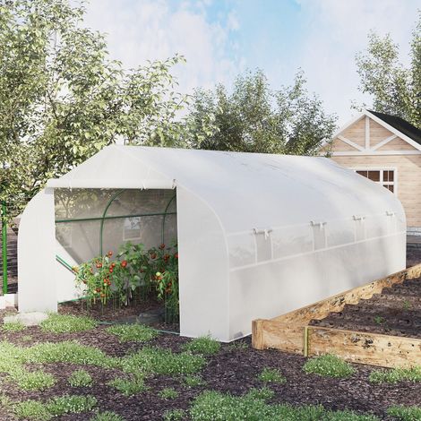 Serre de jardin ou abri de terrasse 6 x 3 x 2 m pour la culture de plantes et de graines, blanche
