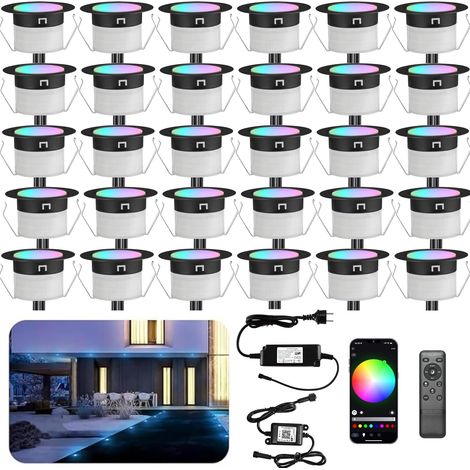 WiFi Lampe au Sol Spot Encastrable RGBW étanche IP67 Ø45mm - éclairage pour terrasse, patio, chemin, mur, jardin, décoration, intérieur et extérieur (10 pièces)