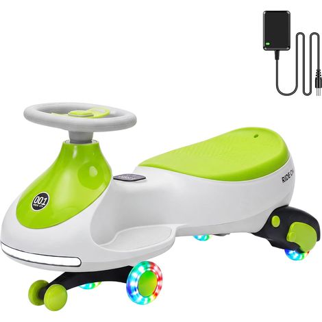12V Electric Wiggle Car for Kids with Electric pedals, Rechargeable 2 in 1 Swing Car with Anti-Rollover, Light, LED Wheels, Music, 150 Lbs, Age 3+(Gray) (1/5)