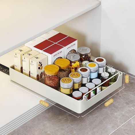 Tiroir Coulissant Cuisine, Organiseur D'armoire Extractible, Tiroirs Coulissants Extensible,Tiroir Coulissant Pour Placard de Cuisine ne Nécessitant ni Perçage ni Clous,L(43 30 7cm)