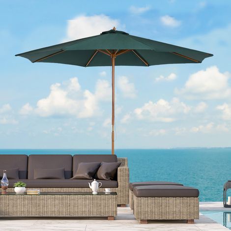 Sombrilla Ø300x250 cm Parasol con Poste de Madera con Sistema de Poleas para Jardín Patio Terraza Verde (1/5)