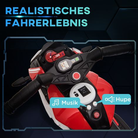 Moto électrique enfant avec phares et sons, 3 km/h, rechargeable, plastique et métal, noir/rouge (1/5)