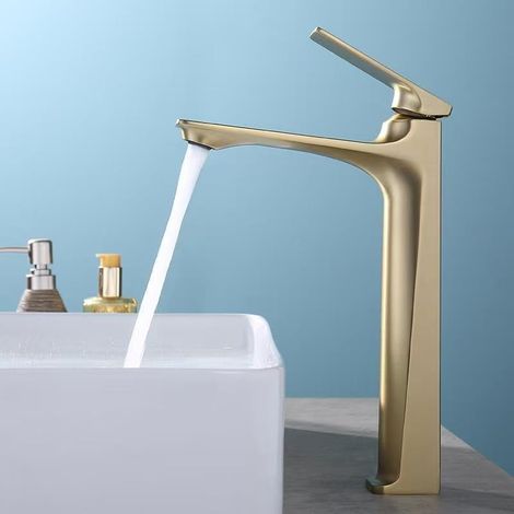 Brass alloy basin faucet, bathroom vanity faucet, school project wholesale, cross-border e-commerce, washbasin, hot and cold water faucet - brushed gold high-end model