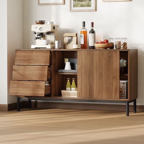 Küchenschrank, Sideboard mit 3 Schubladen und 2 Schiebetüren, Aufbewahrungsschrank (1/5)