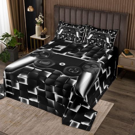 Jeux Vidéo 260x240 Garçons Couvre-Lit Joueurs Enfants Couverture de Lit Jeux de Géométrie Dessus de Lit Adolescents Néon Plaid Console de Jeu Literie Set Noir Blanc Gradient Poignée de Jeu Décoration  (1/5)