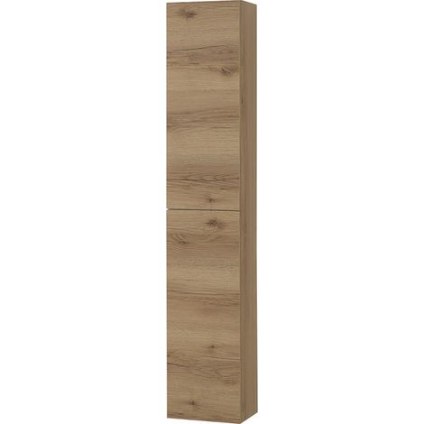 Colonna bagno sospesa H160 cm in legno color quercia naturale con ripiani Leda