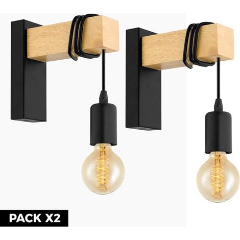 Pack X2 Apliques De Pared Rústicos De Madera "RUDER" E27