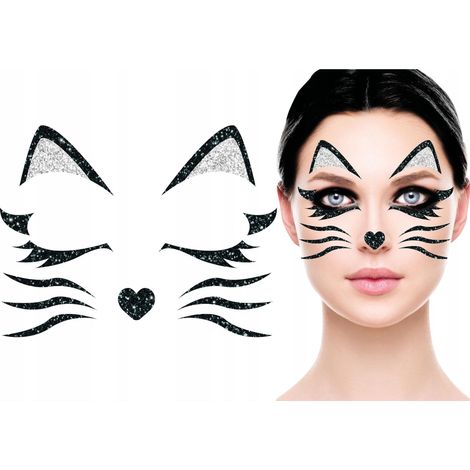 Autocollants à paillettes pour le visage, décoration chat chaton, maquillage pour Halloween et carnaval (1/5)
