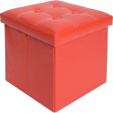 Rebecca Mobili Taburete Baúl Color Rojo Organizador Almacenamiento 30x30x30