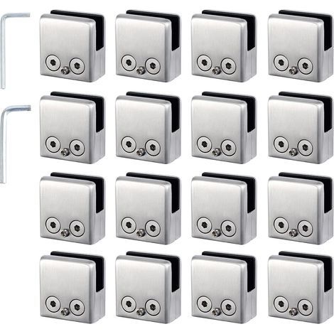 16pcs Pinces à Verre 8-10mm Support Verre dans Pinces en Acier Inoxydable Arrêtez Verre de Forme Carrée 8-10mm avec 2 Clés Hexagonales pour Balustrade d'Escalier (1/5)