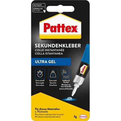 PATTEX COLLE INSTANTANÉE ULTRA GEL, 3 G DE COLLE SUPER PUISSANTE & FLEXIBLE, COLLE DE RÉPARATION RÉSISTANTE AUX CHOCS & À L'EAU
