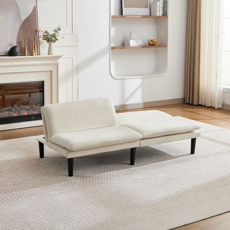 Clic-Clac 168x86x67cm Canapé 2 Places Velours Côtelé Beige - Banquette Clic-Clac - Convertible 3 Positions Sans Accoudoirs Bois (1/5)