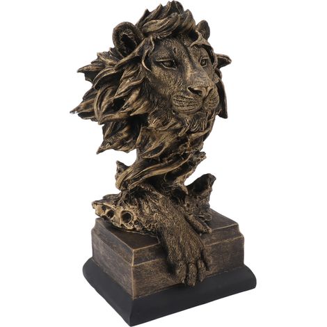 Tête de lion sculptée en résine, statue décorative artistique réaliste et saisissante pour salon, bureau ou couloir.