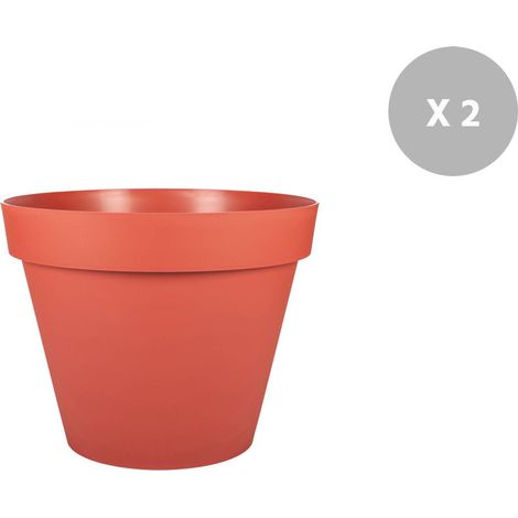 Lot de 2 Pots de fleur rond Toscane Ø 60 x H.47 cm - Orange terre battue - Eda