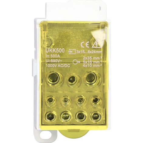 UKK500 C45 Boîte de Jonction Bornier 500A 690V Unipolaire Jaune, Rail DIN (1/5)