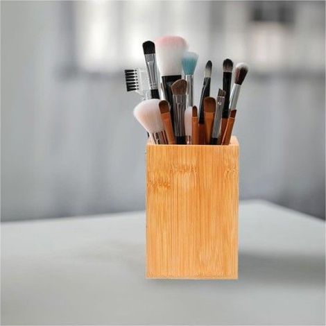 Porte-crayons en bambou naturel, design minimaliste, dimensions 8x8x10 cm, poids 147 g, organise stylé vos fournitures de bureau (1/5)