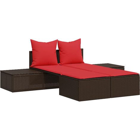 Maison Exclusive - Lettino prendisole doppio con Cuscini in Polyrattan Marrone