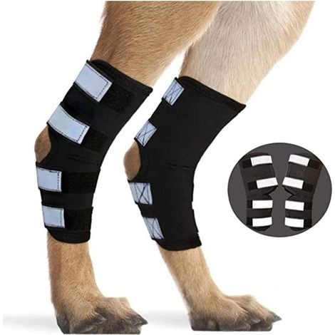 1 paire d'attelles pour pattes arrière de chien, support d'articulation du jarret arrière pour chien avec sangles réfléchissantes de sécurité pour la protection contre les blessures articulaires et le (1/4)