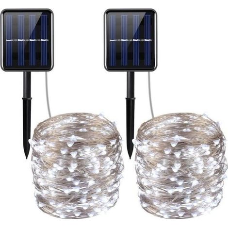 2pcs Noël Guirlande Lumineuse 200 LED 72 pieds 8 modes lumières de décoration solaires imperméables (Blanc) (1/4)