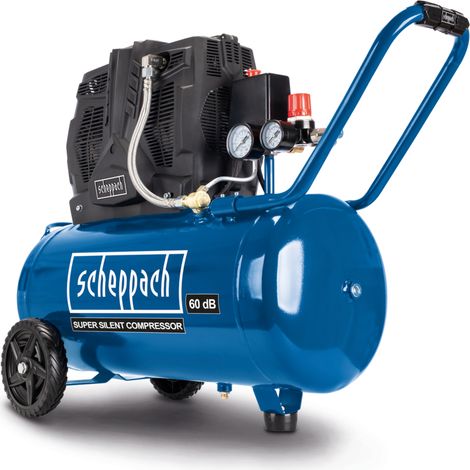 Scheppach Compresseur Bicylindre Super Silencieux HC51Si - 60 dB(A) - Cuve de 50L - 8bar - Sans huile et faible entretien - Admission d'air 300 l/min - 1500W - 2 Manomètres & Raccords Rapides