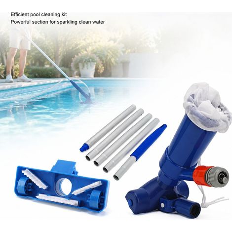 Aspiratore per piscina - Kit di pulizia con spazzola, asta estensibile e sacchetto a rete, metallo/plastica blu (1/5)