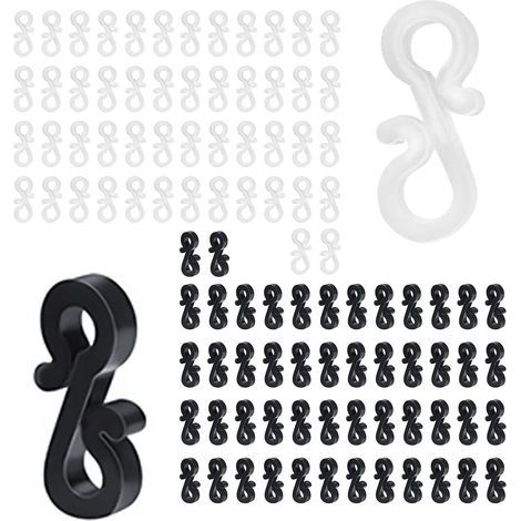 Lot de 100 mini crochets de gouttière en plastique noir et blanc avec clip en forme de S, crochets pour lumières extérieures pour mariage, Noël, Halloween, jardin, décoration de la maison (1/5)