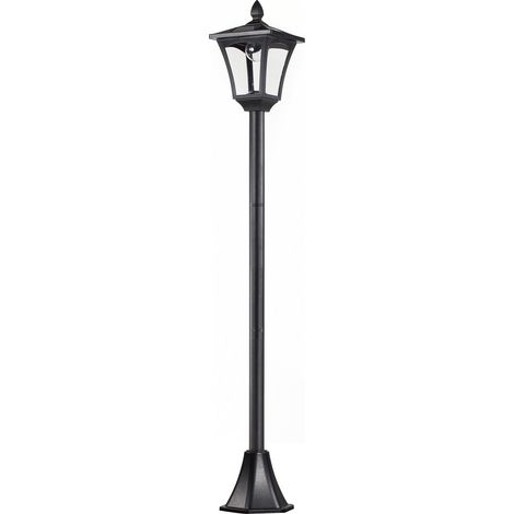 Farola solar de jardín con LED 40 lúmenes negro 18 x 18 x 160 cm acero inoxidable (1/5)