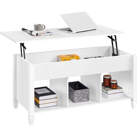 Yaheetech Tavolino da caffè Sollevabile Tavolino da Salotto Divano Moderno con Ripiano Inferiore Portaoggetti Salvaspazio 105 x 50 x 63 cm Bianco (1/5)