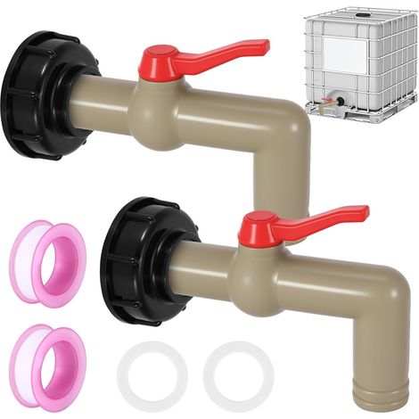 Lot de 2 robinets IBC, accessoires de réservoir IBC, robinet à boisseau sphérique, 1", adaptateur IBC S60 x 6, filetage grossier, robinet d'écoulement pour réservoir d'eau IBC 1000 l, 32 mm (1/5)