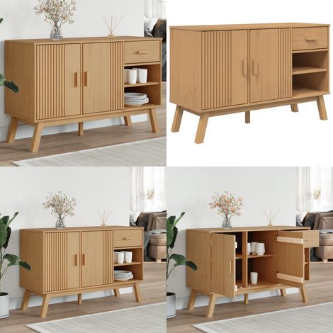 Buffet OLDEN marron 114x43x73,5 cm bois massif de pin - Buffet - Armoire De Rangement - Meuble De Salon - Mobilier Scandinave - Meuble En Bois - Home & Living (1/5)