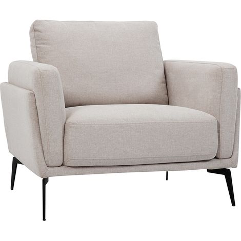 Poltrona design in tessuto effetto velluto testurizzato beige e metallo nero MOSCO