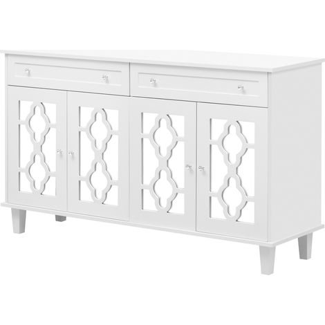 Aparador con 4 puertas de espejo y 2 cajones MDF blanco 140x40x83 cm HOMVRA (1/5)