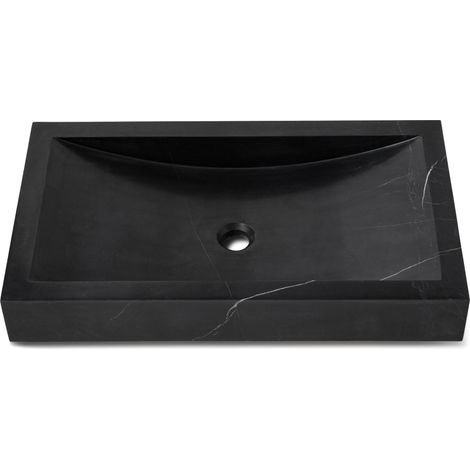 Vasque à poser rectangulaire véritable Marbre - 70x40x10 cm - Noir (1/3)