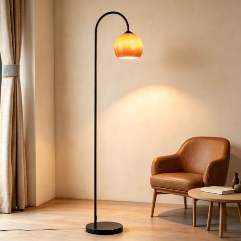 ZMH Lampe Arceau E27 Lampe sur Pied 160cm Structure Fer Bras Courbé Orientable Abat-jour Verre Interrupteur Pédale pour Salon Chambre Bureau Sans Ampoule (1/5)