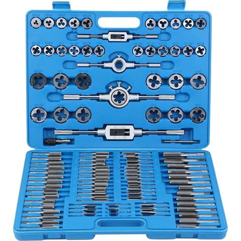 JUEGO DE MACHOS Y TERRAJAS METRICOS 110 PIEZAS DE M2 A M18 PROFESIONAL CON ESTUCHE DE METAL