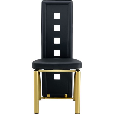 Set di 6 sedie da pranzo con schienale traforato in similpelle nera e gambe in metallo dorato HOMVRA (1/5)