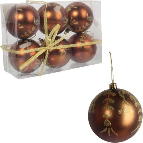 Juego de 6 adornos de plástico con decoración, 8 cm, color marrón. (1/3)