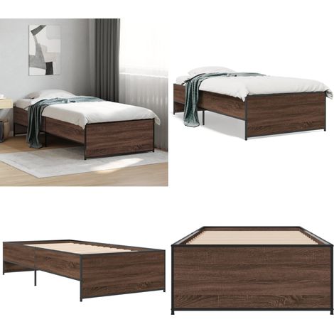 Bettgestell Braun Eichen-Optik 75x190 cm Holzwerkstoff Metall - Holzbettfundament - Doppelbett - Massivholzbette - Bettrahmen - Eiche Optik - Home & Living (1/5)