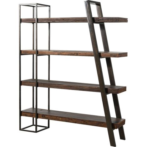 Scaffale in legno di acacia / legno riciclato 150x35x180 laccato marrone SEVILLA 10 (1/3)