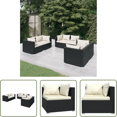 The Living Store 6-tlg. Garten-Lounge-Set mit Kissen Poly Rattan Schwarz - Gartensortiment - Lounge Set - Outdoor Furniture - Gartenmöbel - PE-Rattan (1/5)
