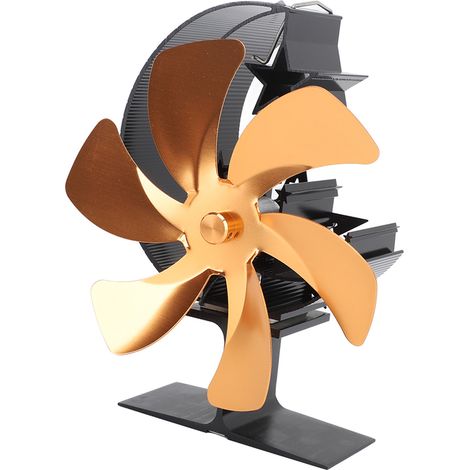 Ventilateur de poêle à 6 pales, ventilateur de cheminée, alimenté par la chaleur, circulation d'air rapide, flux d'air en croissant, ventilateur thermoélectrique pour poêles à bois, doré (1/5)