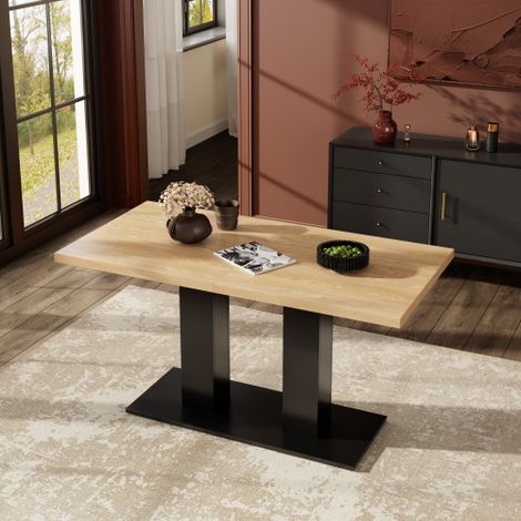 Table à manger extensible rectangulaire naturel 140-180x70 cm, plateau épais, pour salle à manger, cuisine, salon (1/5)