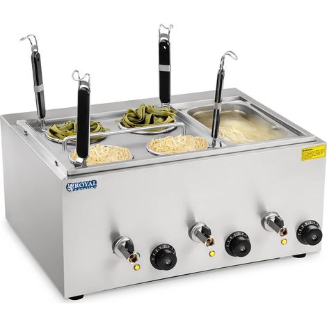 Cocedor de pasta para cocinar pasta y albóndigas al baño maría, 3 cámaras con grifos (1/7)