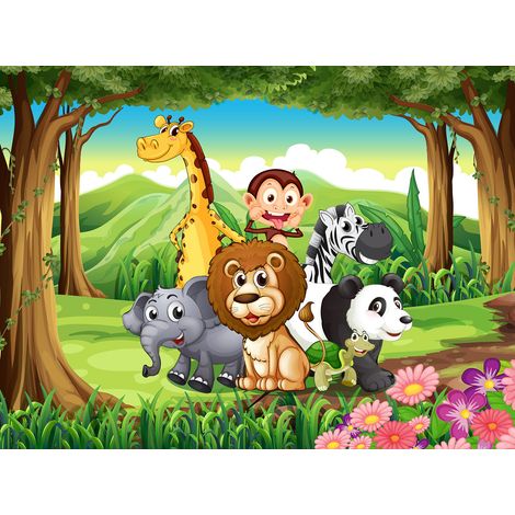 Papier peint panoramique Enfants - Animaux de la Jungle - 130 cm x 97 cm (1/2)
