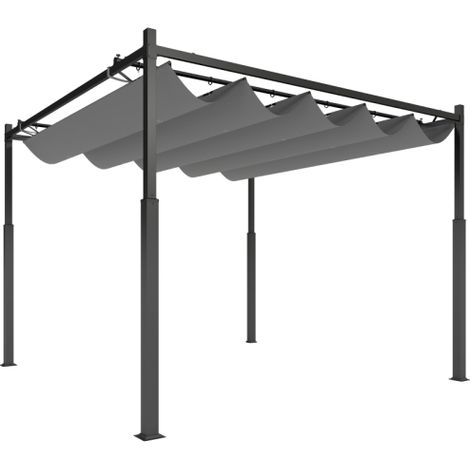 Pergola per viti indipendente, circa 3×3 m, tettoia patio con coperchio scorrevole, guarnizioni magnetiche, colonne da 8 cm, resistente ai UV. Installazione in loco.